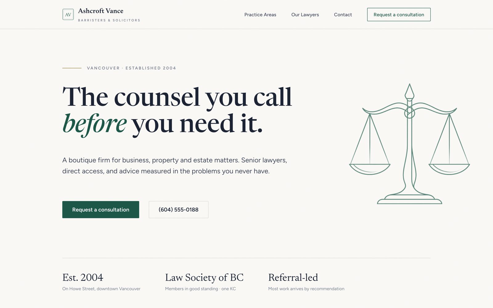 Ashcroft Vance — law firm one-page website by WebsiteWork.ca