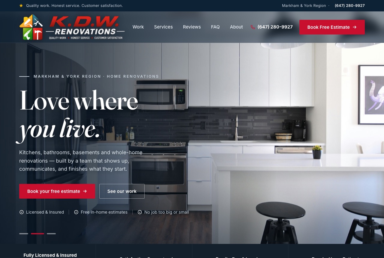 Website designed for KDW Renovations, a home renovation contractor in Markham
