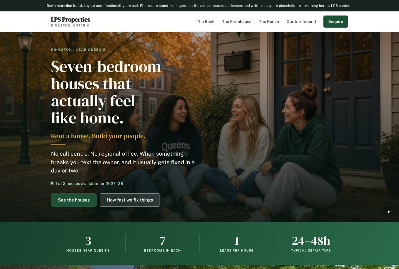 LPS Properties — student housing website concept for Kingston, Ontario by WebsiteWork.ca