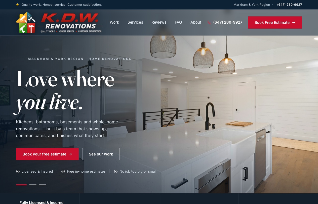 KD Renovations website built by WebsiteWork.ca